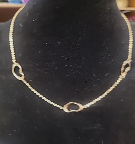 Vintage Sarah Coventry Necklace Gold Tone Three Hearts Signed 16.5" 3D Valentine