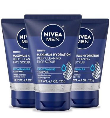 3X NIVEA MEN Maximum Hydration Cleaning Face Scrub with Aloe Vera 4.4 Oz