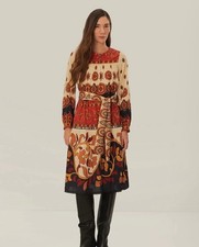 Farm Rio Anthropologie NWT Ainika Cream Midi Dress Sz Xs Boho Long Sleeve 