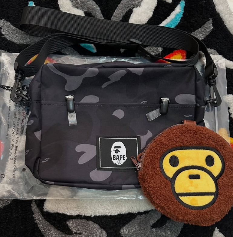 BAPE KIDS A Bathing Ape Camo Black Shoulder Bag MILO Pouch 2022 -Free Gift