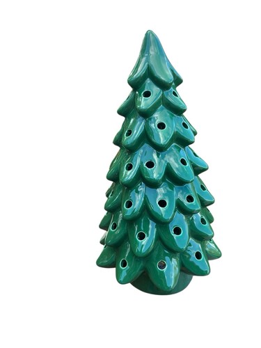 Green Nostalgic LED Light Up Holiday Ceramic Tree 14” - Picture 2 of 8