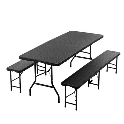 Bierzeltgarnitur 3-teilig Set Rattan-Look Gartengarnitur Klapptisch Gartentisch - Bild 1 von 4