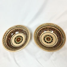 VTG Set Of 2 Hand-painted slipware Eastern European Folk Rustic Earthenware Bowl