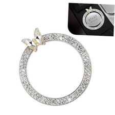 Bling Car Ring Emblem, Rhinestone Butterfly Car Buttons and Knob Ring, White