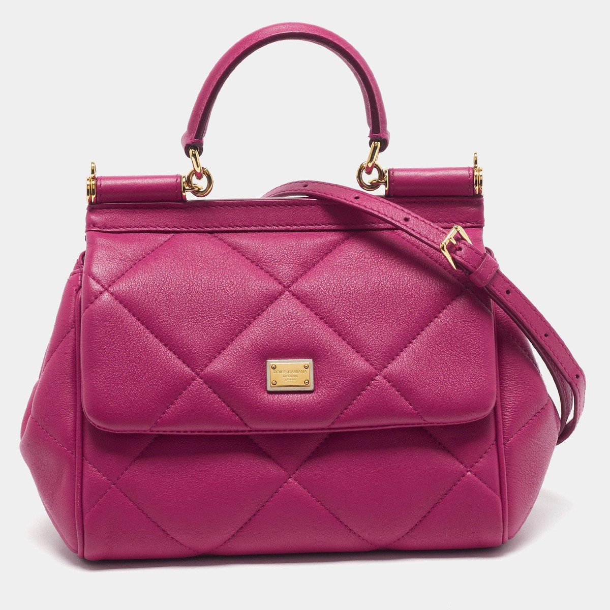 Dolce Gabbana Miss Sicily Small Fuchsia Quilted Leather Top Handle