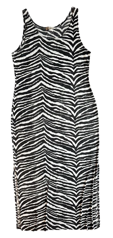 Vestido para mujer Susan Lawrence vintage mediano sin mangas cebra aberturas laterales hecho en EE. UU. Foto 2 de 4