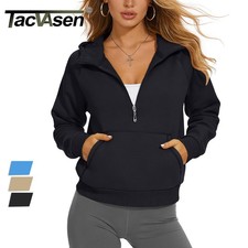 Women's Half Zip Hoodie Cropped Fleece Sweatshirt Long Sleeve Workout Pullover