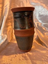 Rustic Snake Vase Terracotta Black Studio Pottery Hand Made 16cm Tall