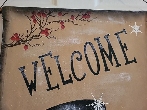Hand Painted Hanging Christmas Snowman "Welcome" On Canvas 61" - Picture 10 of 13
