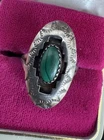 Vtg. Native American 925 Sterling Silver Malachite Shadowbox Ring PA Smith Sz 8