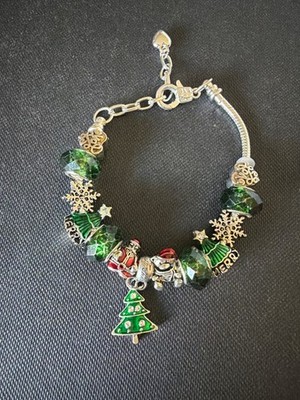 Murano Glass and Crystal Christmas Bracelet 7.5  Adjustable to 8.5 