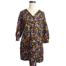 Zara Black Floral V Neck Shift Boho Dress M
