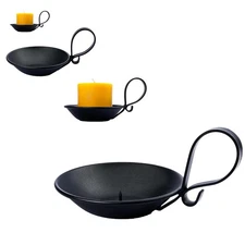 1Pc Matte Black Iron Pillar Candle Holder w/Handle Table Centerpiece Decoration