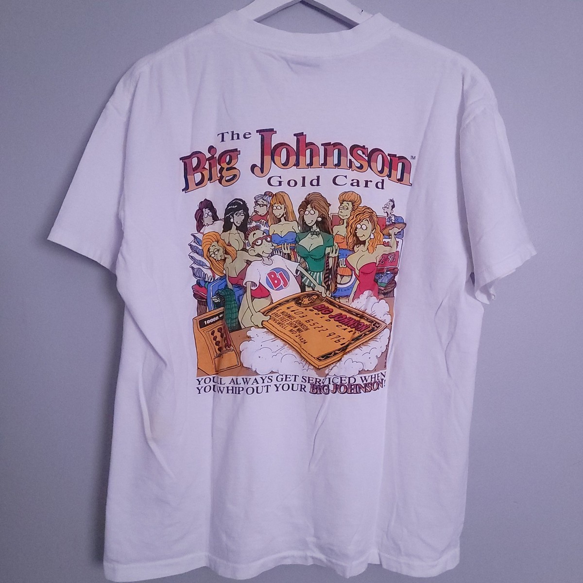 Vintage 90s Big Johnson Large TShirt Gold Card Whip It Out NSFW