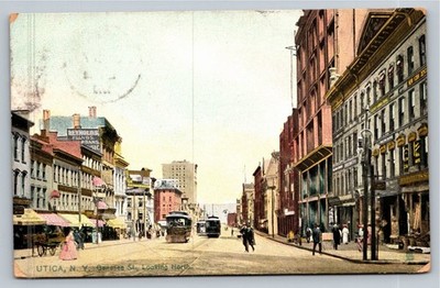 Utica NY Genesee Street Trolley Cars 1908 Raphael Tuck Postcard