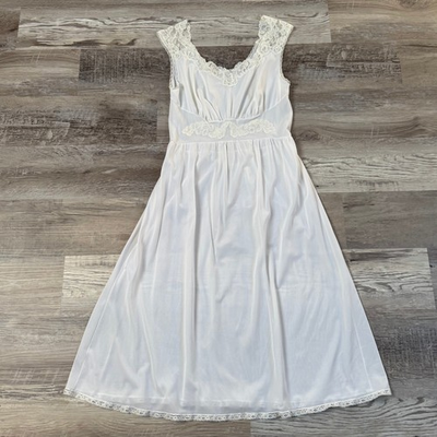 #ad #ad Vintage Seamprufe White Lace Nightgown Maxi Dress Fairycore 70s $28.80