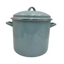 PAULA DEEN Enamel Stock Pot Blue Speckled Large Cooking Pot with Lid 