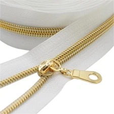Bulk Gold Zippers By The Yard, Nylon Coil With Pull, For Bag Making Craft, White