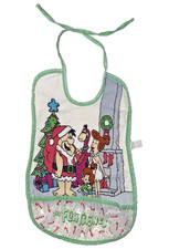 Vintage The Flintstones Christmas Baby Bib with PVC Crumb-Catcher Pocket