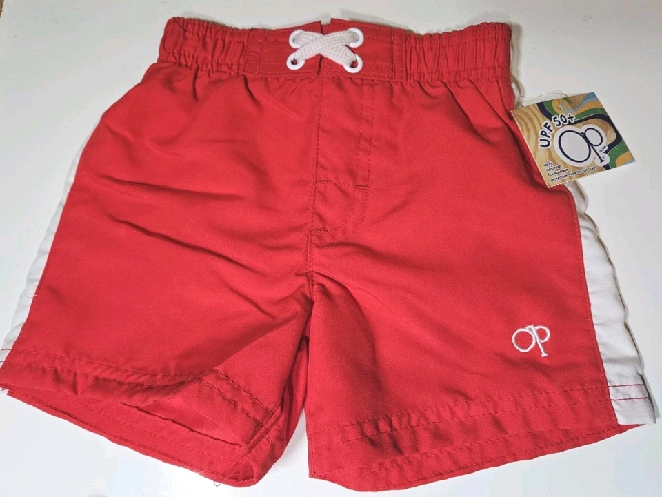 Bañador corto OP Ocean Pacific bebé niño rojo con rayas blancas talla 12 MESES Foto 3 de 3