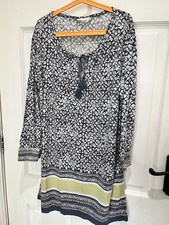 Thought boho tunic top floral print tassel tie grey green viscose Size M UK 12