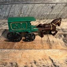 Vintage Cast Iron U.S. Mail Horse Drawn Wagon Toy Green