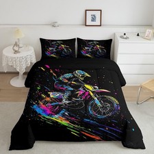Kids Dirt Bike Comforter Set,Boys Extreme Sports Bedding Set Full Size,Racing...