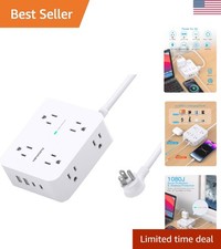 Ultra-Thin 8 Outlet Power Strip with 4 USB Ports - 5ft Cord  Surge Protection