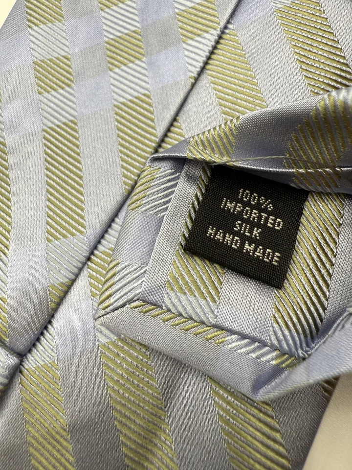 Corbata Kenneth Cole Para Hombre Clásica Seda Azul Verde A Cuadros Hecha a Mano Corbata Formal Foto 4 de 4