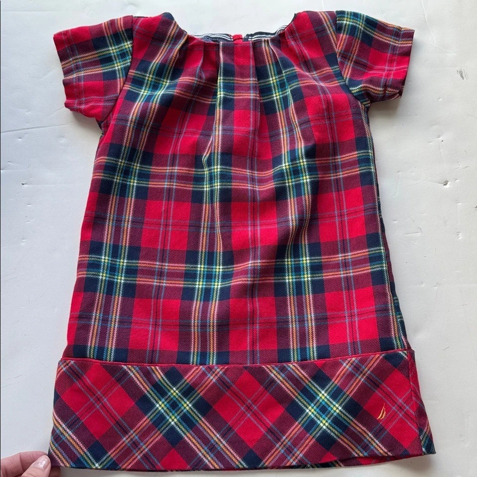 Vestido Nautica Rojo a Cuadros Navidad Vacaciones Manga Corta Forrado Florers Talla 24M Foto 2 de 4