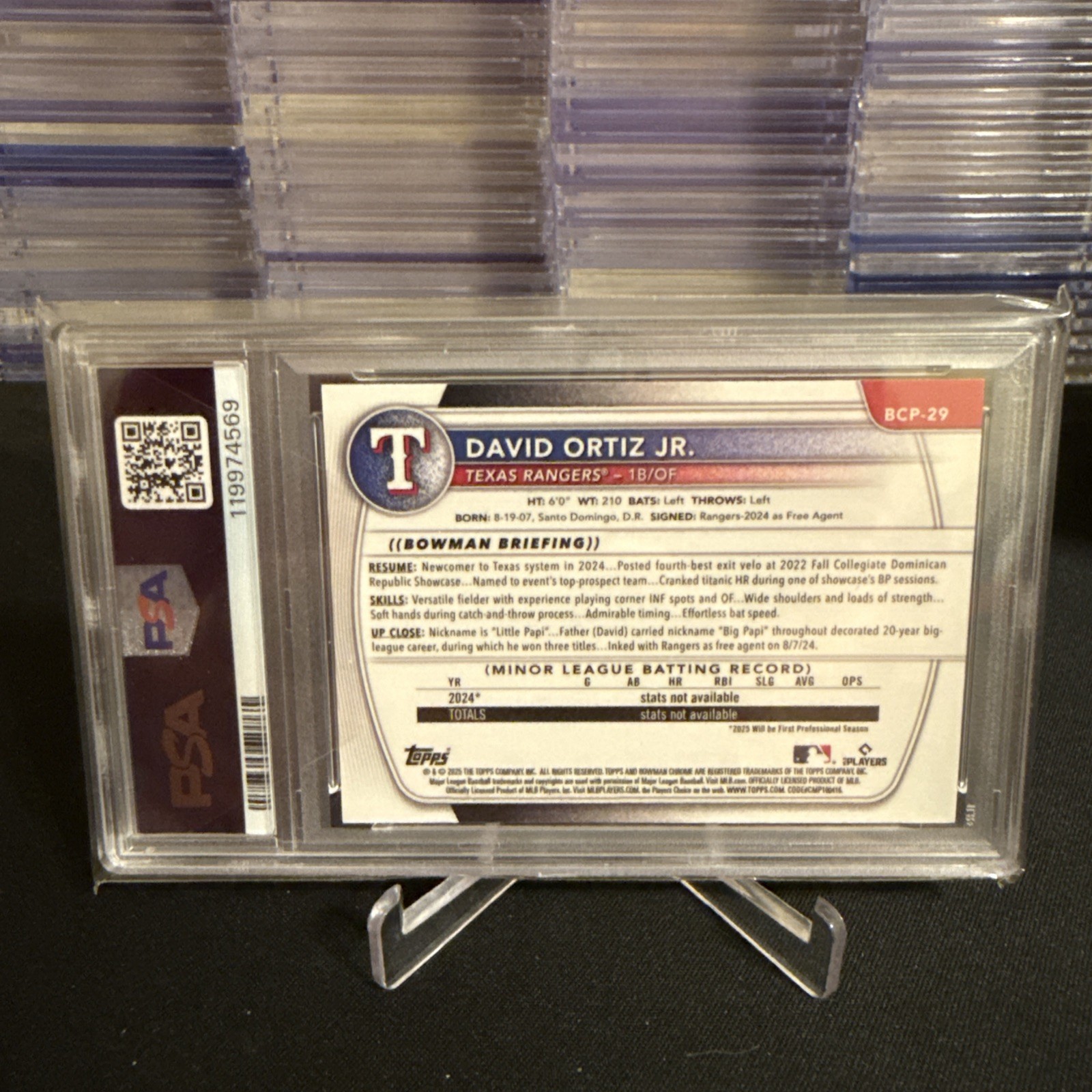 2025 Bowman Chrome 1st Bowman David Ortiz Jr.  Green Geometric /99 PSA 10 Pop 2 view 2
