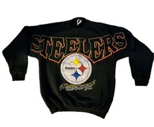 Vtg 1995 Pittsburgh Steelers Spellout Crewneck Sweatshirt Engle Black Sz XL