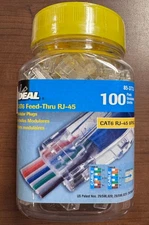 Ideal 85-377J CAT6 Feed-Thru Modular Plugs, 100/Jar - NEW, FREE SHIP