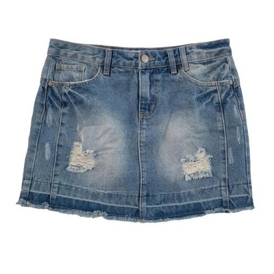Sublevel Denim Mini Skirt Medium Womens Blue Distressed Zipper Pockets