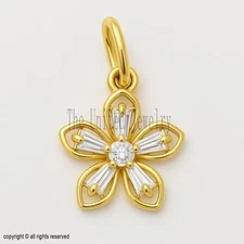 Gold Plated 925 Sterling Silver Flower Pendant • Baguette CZ Petals