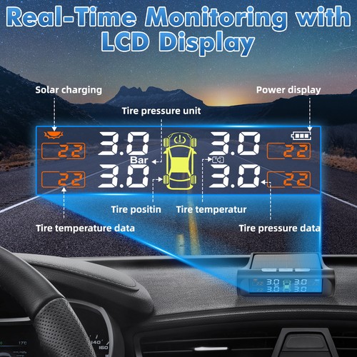 Solar Tyre Pressure Monitoring System TPMS Real Time Monitor +4 Luminous Sensors - Picture 3 of 13