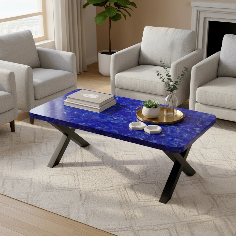 Luxury Lapis Lazuli Stone Dining Table Top – Royal Blue Gemstone Center Table - Image 3 of 3