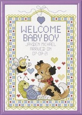 Janlynn 80-0469 14 Count Welcome Baby Boy Sampler Counted Cross Stitch Kit