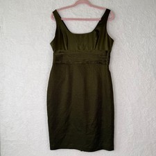 Adrianna Papell Occasions Olive Green Satin Ruched Sheath Dress Size 12