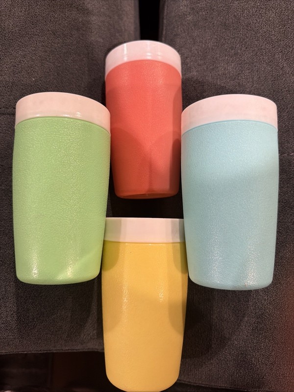 Vintage  MCM Bolero Therm-O-Ware Plastic Tumblers Drinking Cups Lot of 4 16oz