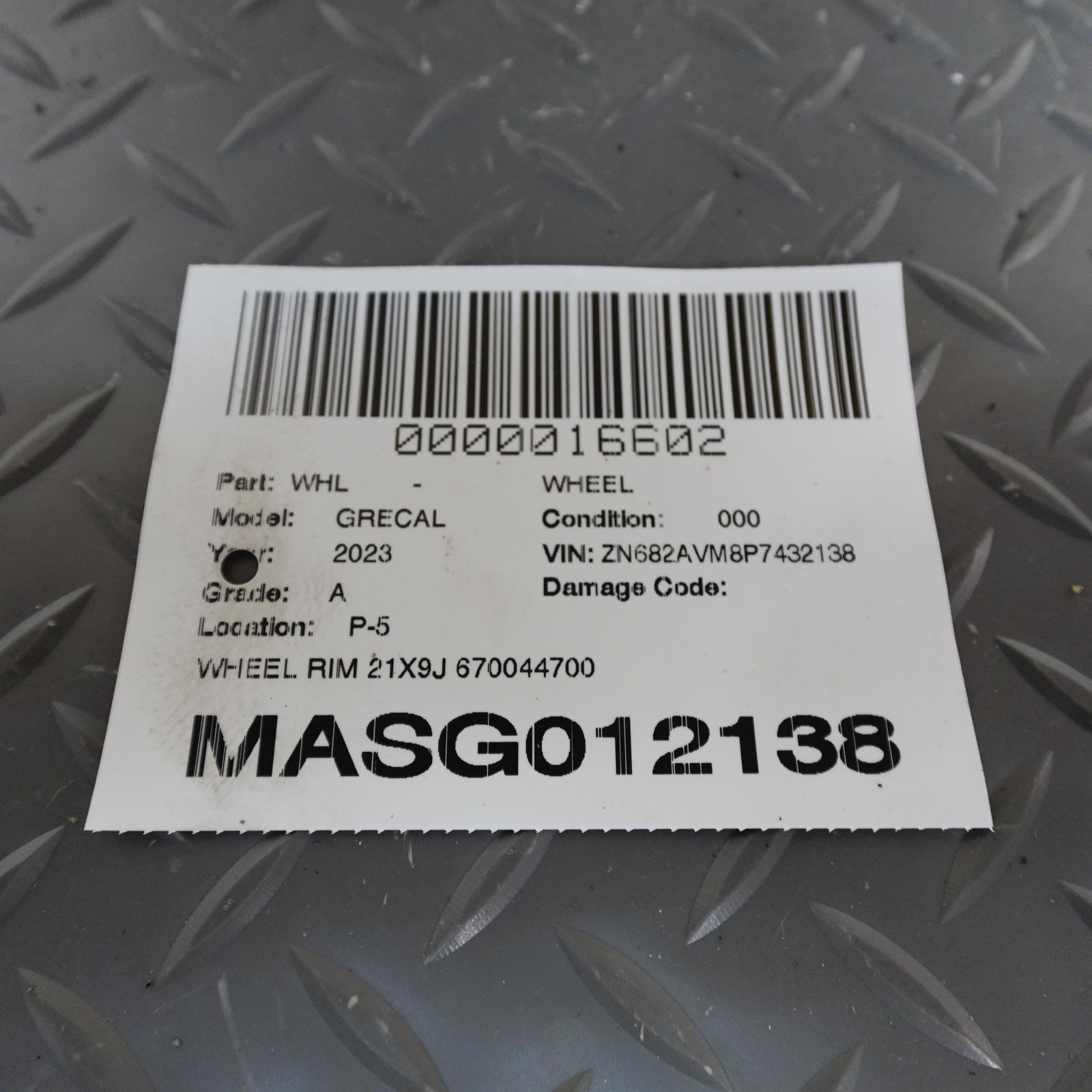 Maserati Grecale 2023-2026 FRONT Wheel P/N 670044700