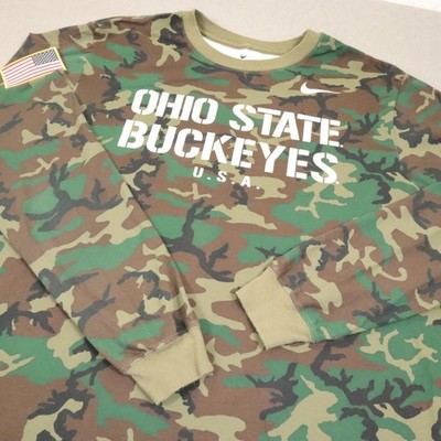 Nike Ohio State Buckeyes Shirt Mens XL Green Camo Dri-Fit Long Sleeve Salute Tee