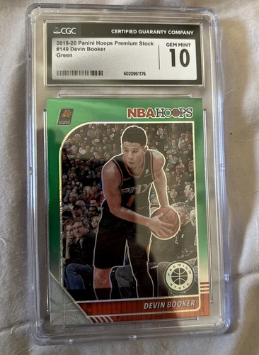2020 Panini NBA Hoops Premium Stock-  Devin Booker Suns #149 Green Prizm CGC 10