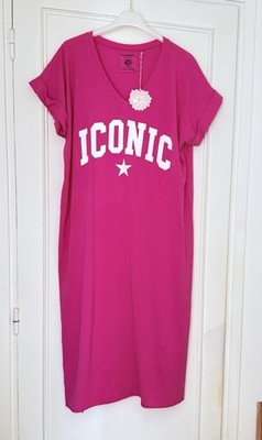 Langes Kleid Baumwolle Neu April Vintage Fuschia Logo Iconic