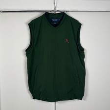 Polo Golf Ralph Lauren Mens Green V-Neck Windbreaker Vest Crest Logo Medium