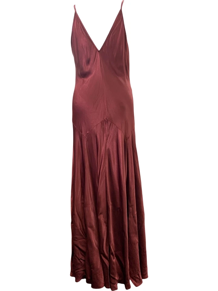 Ghost 'Elodie' Rust Satin V Neck Plunge Boho Maxi Slip Dress Flare Hem -Size L - Image 2 of 4