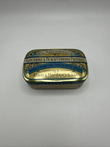 Allenburys Glycerine & Black Currant Pastilles Vintage Hinged Lid Tin Empty