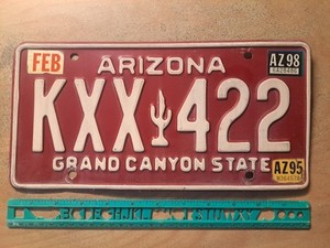 License Plate, Arizona, 1995, Passenger, KXX Saguaro 422