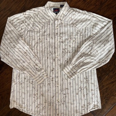 Roper Western Pearl Snap Shirt men's XL White Tan  EUC Floral