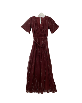 BALTIC BORN Maxi Dress Woman's S Burgundy Chiffon Dot Knee Slit Formal Wear  | eBay